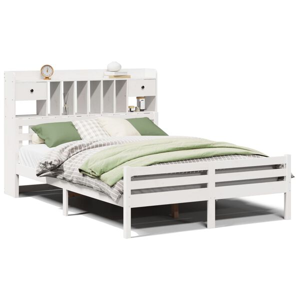 Cama con estantería sin colchón madera maciza blanca 150×200 cm Blanco  150 x 200cm