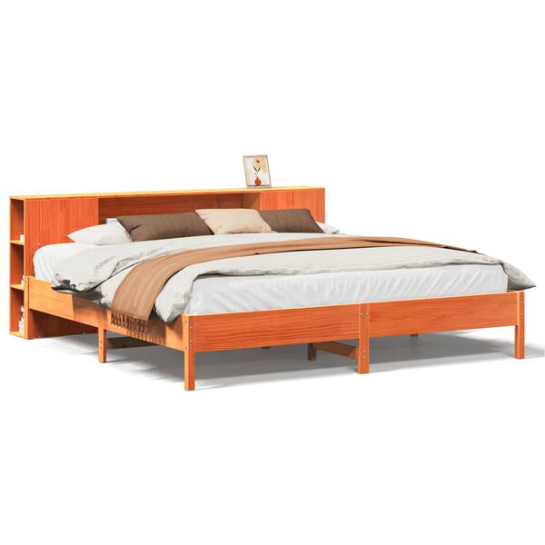 Cama con estantería sin colchón madera maciza marrón 200×200 cm Marrón cera  200 x 200cm