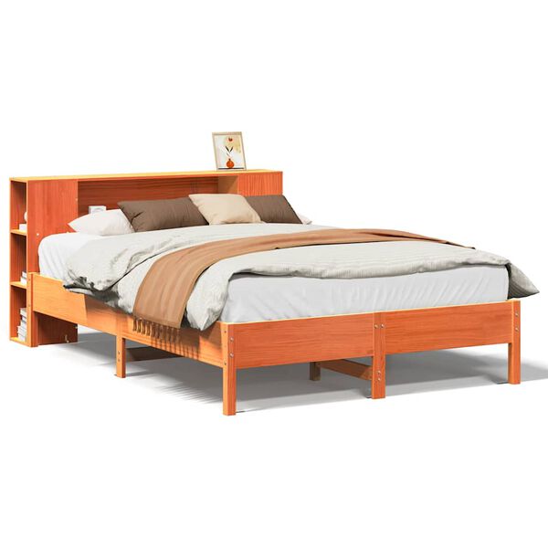 Cama con estantería sin colchón madera maciza marrón 140×190 cm Marrón cera  140 x 190cm