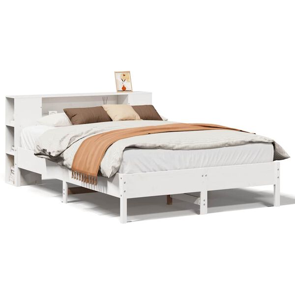 Cama con estantería sin colchón madera maciza blanca 120×190 cm Blanco  120 x 190cm