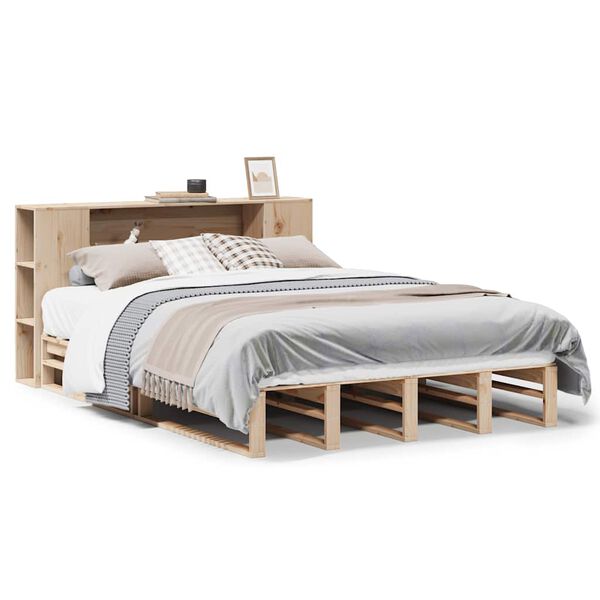 Cama con estantería sin colchón madera maciza 135x190cm Marrón  135 x 190 cm