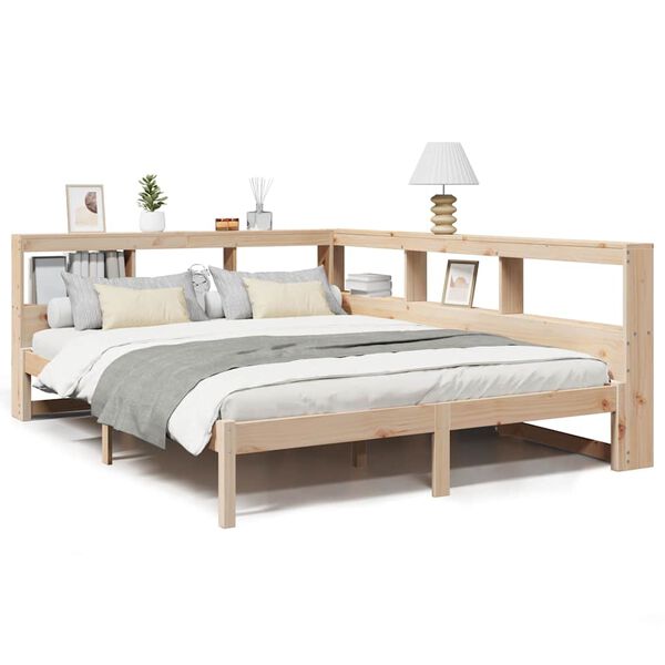 Cama con estantería sin colchón madera maciza de pino 150x200cm Natural  150 x 200 cm