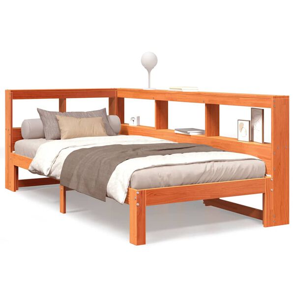 Cama con estantería sin colchón madera maciza marrón 90×190 cm Marrón cera  90 x 190 cm