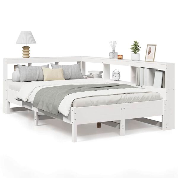 Cama con estantería sin colchón madera maciza blanca 120×200 cm Blanco 120 x 200 cm