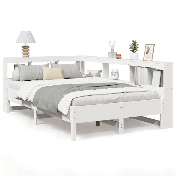 Cama con estantería sin colchón madera maciza blanca 120×190 cm Blanco 120 x 190 cm