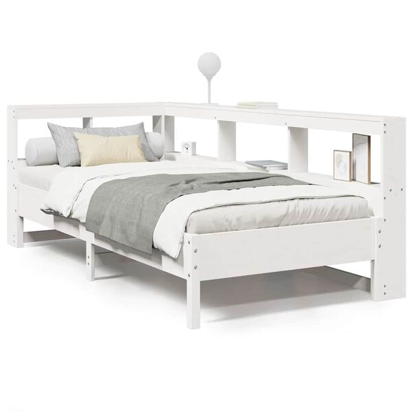 Cama con estantería sin colchón madera maciza de pino 90×190 cm Blanco 90 x 190 cm