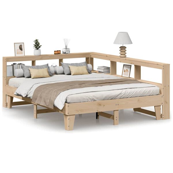 Cama con estantería sin colchón madera maciza de pino 150x200cm Marrón  150 x 200 cm