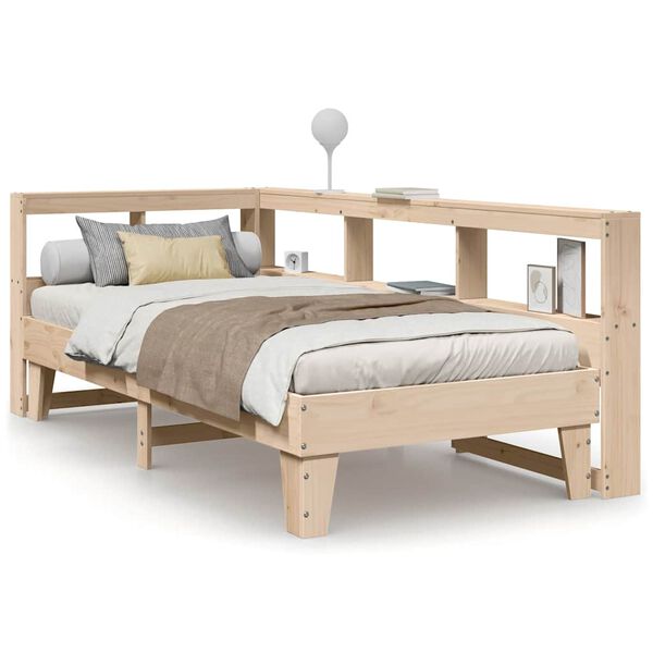 Cama con estantería sin colchón madera maciza de pino 90×190 cm Marrón  90 x 190 cm