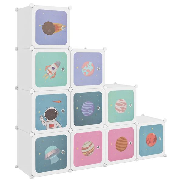 Armario de almacenamiento infantil Cube con 10 cubos PP blanco Blanco 124.5 x 31.5 x 123.5 cm