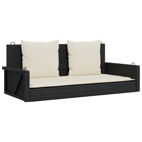 Banco columpio con cojines negro 119x56x48 cm ratán sintético Negro