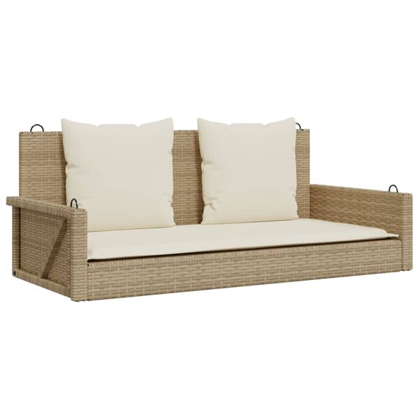 Banco columpio con cojines ratán sintético beige 119x56x48 cm Beige