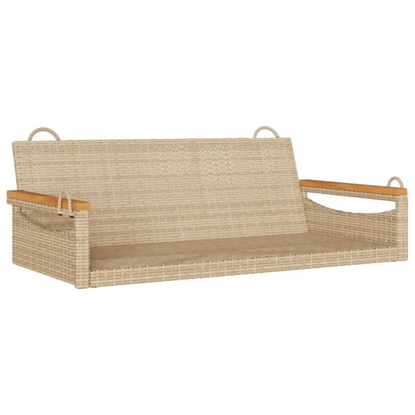 Banco columpio de ratán sintético beige 109x62x40 cm Beige Reposabrazos con diseño redondo 109 x 62 x 40 cm