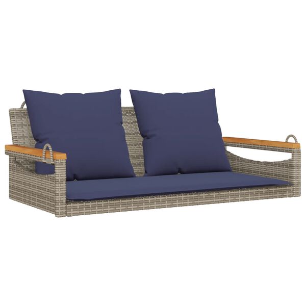 Banco columpio con cojines ratán sintético gris 109x62x40 cm Gris Reposabrazos con diseño redondo 109 x 62 x 40 cm