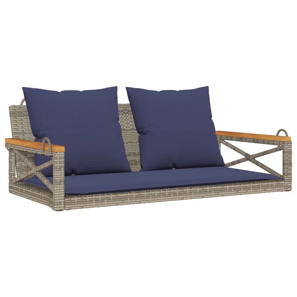 Banco columpio con cojines ratán sintético gris 109x62x40 cm Gris Reposabrazos con diseño cruzado 109 x 62 x 40 cm