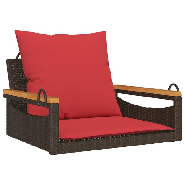Banco columpio con cojines ratán sintético marrón 63x62x40 cm Marrón Reposabrazos con diseño redondo 63 x 62 x 40 cm