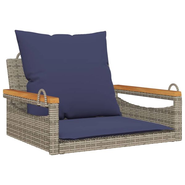 Banco columpio con cojines ratán sintético gris 63x62x40 cm Gris Reposabrazos con diseño redondo 63 x 62 x 40 cm