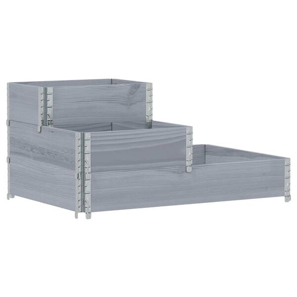 Arriate elevado de 3 niveles madera maciza pino gris 120×80 cm Gris 120 x 80 cm (60 x 40 cm)