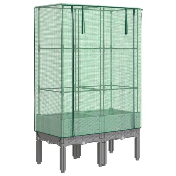 Arriate con cubierta invernadero aspecto ratán 80x40x140 cm Gris claro 80 x 40 x 140 cm