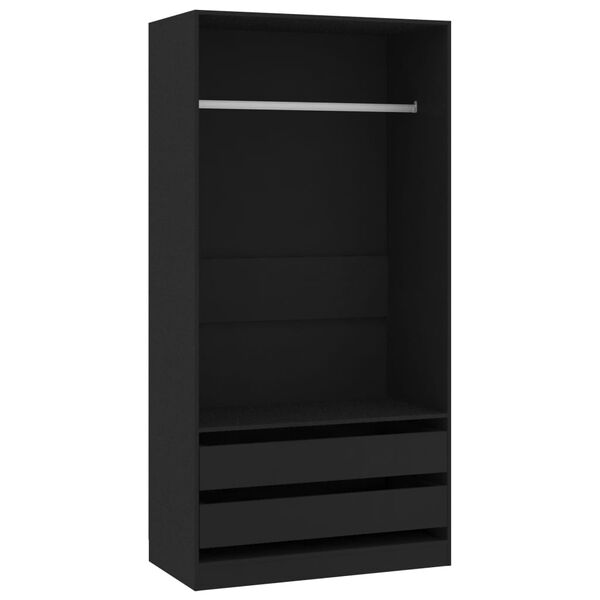 Armario de madera contrachapada negro 100x50x200 cm Negro 100 x 50 x 200 cm 2 cajones
