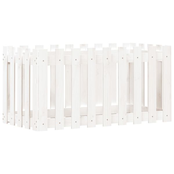 Arriate elevado jardín con valla madera pino blanco 100x50x50cm Pino blanco 100 x 50 x 50 cm