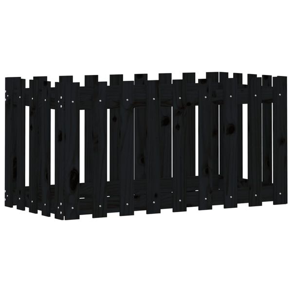Arriate elevado jardín con valla madera pino negro 100x50x50cm Pino negro 100 x 50 x 50 cm