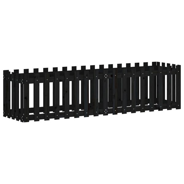 Arriate elevado jardín con valla madera pino negro 200x50x50cm Pino negro 200 x 50 x 50 cm