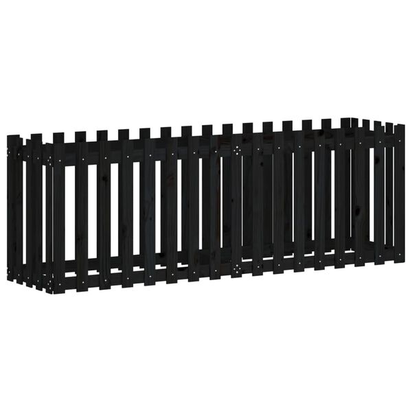 Arriate elevado jardín con valla madera pino negro 200x50x70cm Pino negro 200 x 50 x 70 cm
