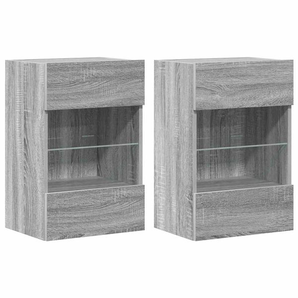 Armarios de pared con luces LED para TV 2 uds gris Sonoma 40x30x605 cm Gris sonoma 40 cm