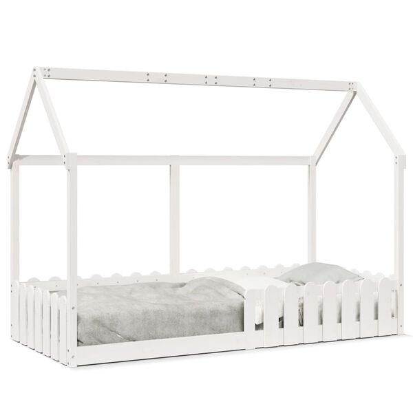Cama con forma de casa de niños madera maciza blanca 90×200 cm Blanco  90 x 200 cm