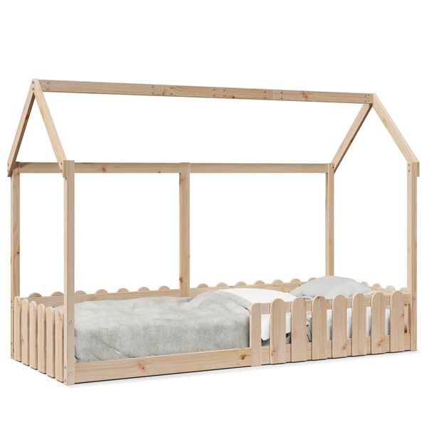 Cama con forma de casa de niños madera maciza de pino 80×200 cm Natural  80 x 200 cm