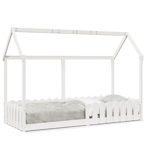 Cama con forma de casa de niños madera maciza blanca 80×200 cm Blanco  80 x 200 cm