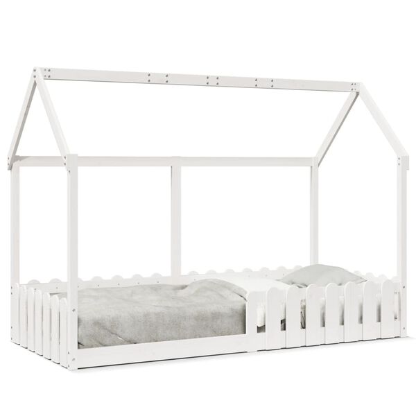 Cama con forma de casa de niños madera maciza blanca 90×190 cm Blanco  90 x 190 cm