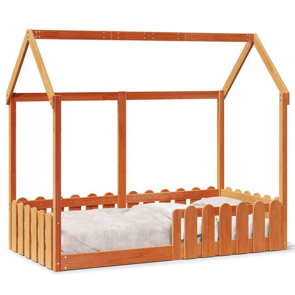 Cama con forma de casa de niños madera maciza marrón 80×160 cm Marrón cera  80 x 160 cm