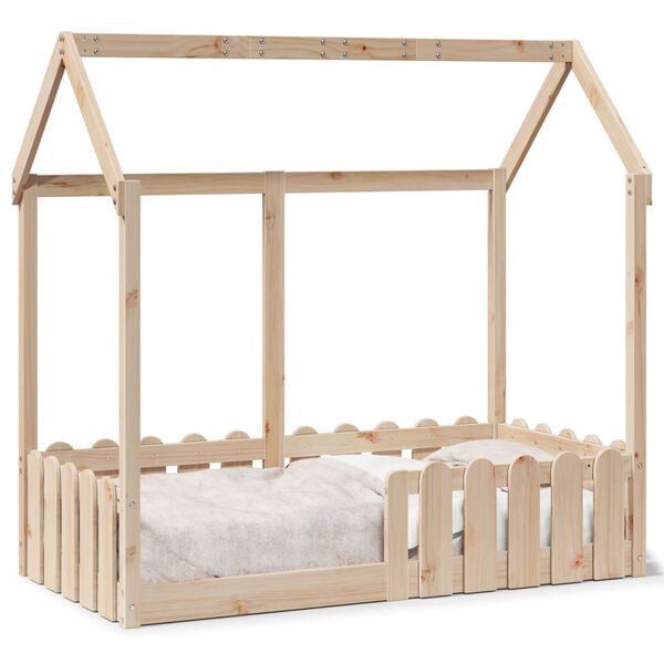 Cama con forma de casa de niños madera maciza marrón 70×140 cm Natural  70 x 140 cm