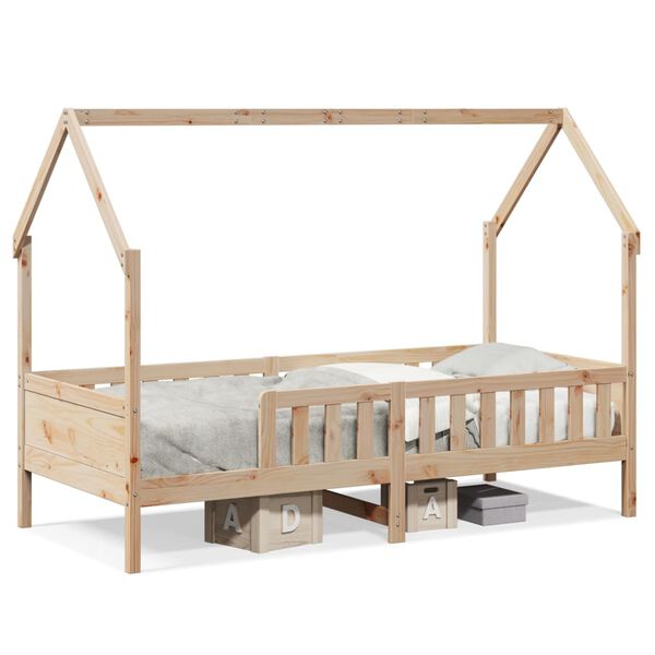Cama con forma de casa de niños madera maciza de pino 80×200 cm Marrón  80 x 200 cm