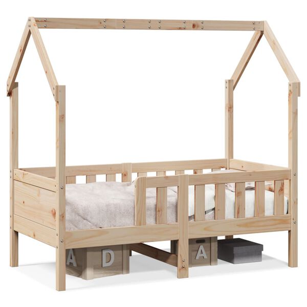 Cama con forma de casa de niños madera maciza marrón 70×140 cm Marrón  70 x 140 cm