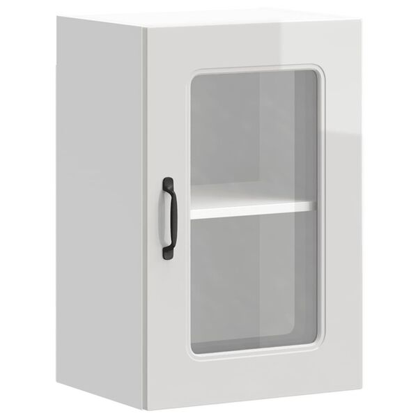 Armario de cocina de pared con puerta de cristal «Kalmar» de madera de ingeniería blanca brillante alto brillo 1x armario de pared con vidrio (1 puerta) 40 cm ancho 60 cm alto