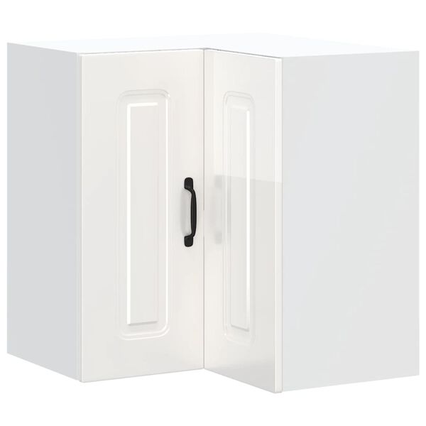 Armario de cocina de esquina pared Kalmar blanca de alto brillo alto brillo 1x armario esquinero de pared 57 cm ancho 60 cm alto
