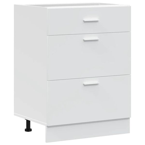 Armario bajo de cocina «Lyon» de madera de ingeniería blanca Blanco 1x mueble inferior (3 cajones) 60 cm