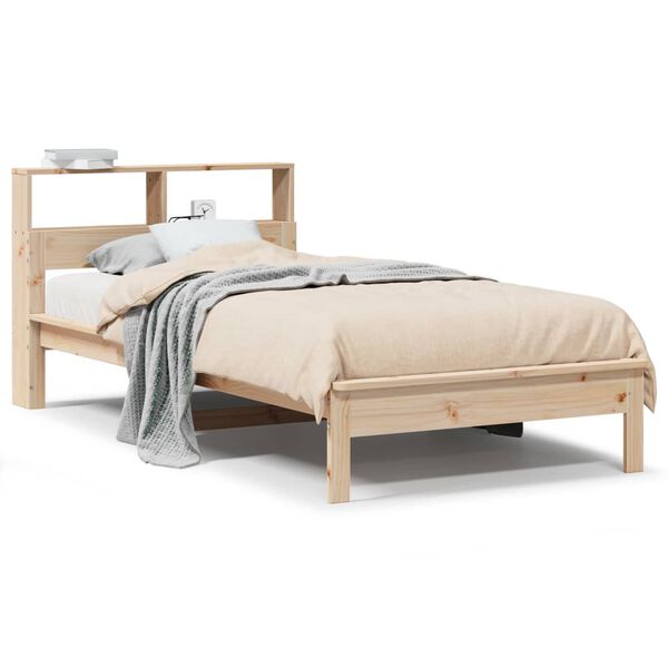 Cama con estantería sin colchón madera maciza de pino 100x200cm Natural  100 x 200 cm