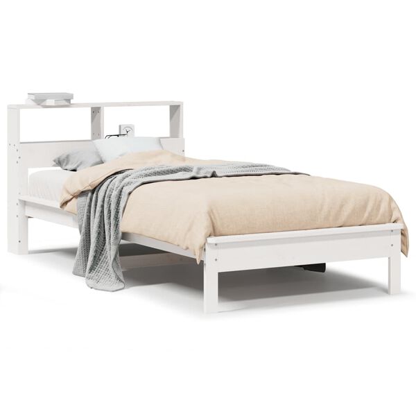 Cama con estantería sin colchón madera maciza blanca 100×200 cm Blanco  100 x 200 cm