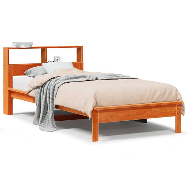 Cama con estantería sin colchón madera maciza marrón 100×200 cm Marrón cera 100 x 200 cm