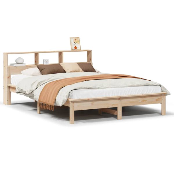 Cama con estantería sin colchón madera maciza de pino 120x190cm Natural  120 x 190 cm