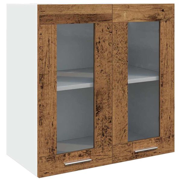 Armario de cocina de pared «Lyon» con puerta de cristal madera vieja 60x31x60 cm Madera antigua 1 armario colgante de cristal (2 puertas) 60 cm de ancho 60 cm de alto