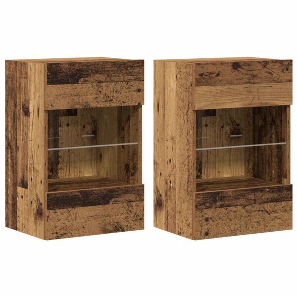 Armarios de pared con luces LED para TV 2 uds envejecida 40x30x605cm Madera envejecida 40 cm