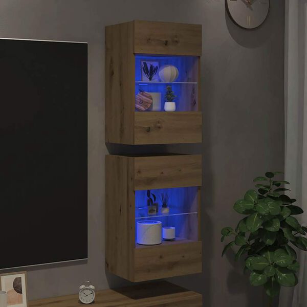 Armarios de pared con luces LED para TV 2 uds roble artisian 40x30x605cm Roble artisan 40 cm